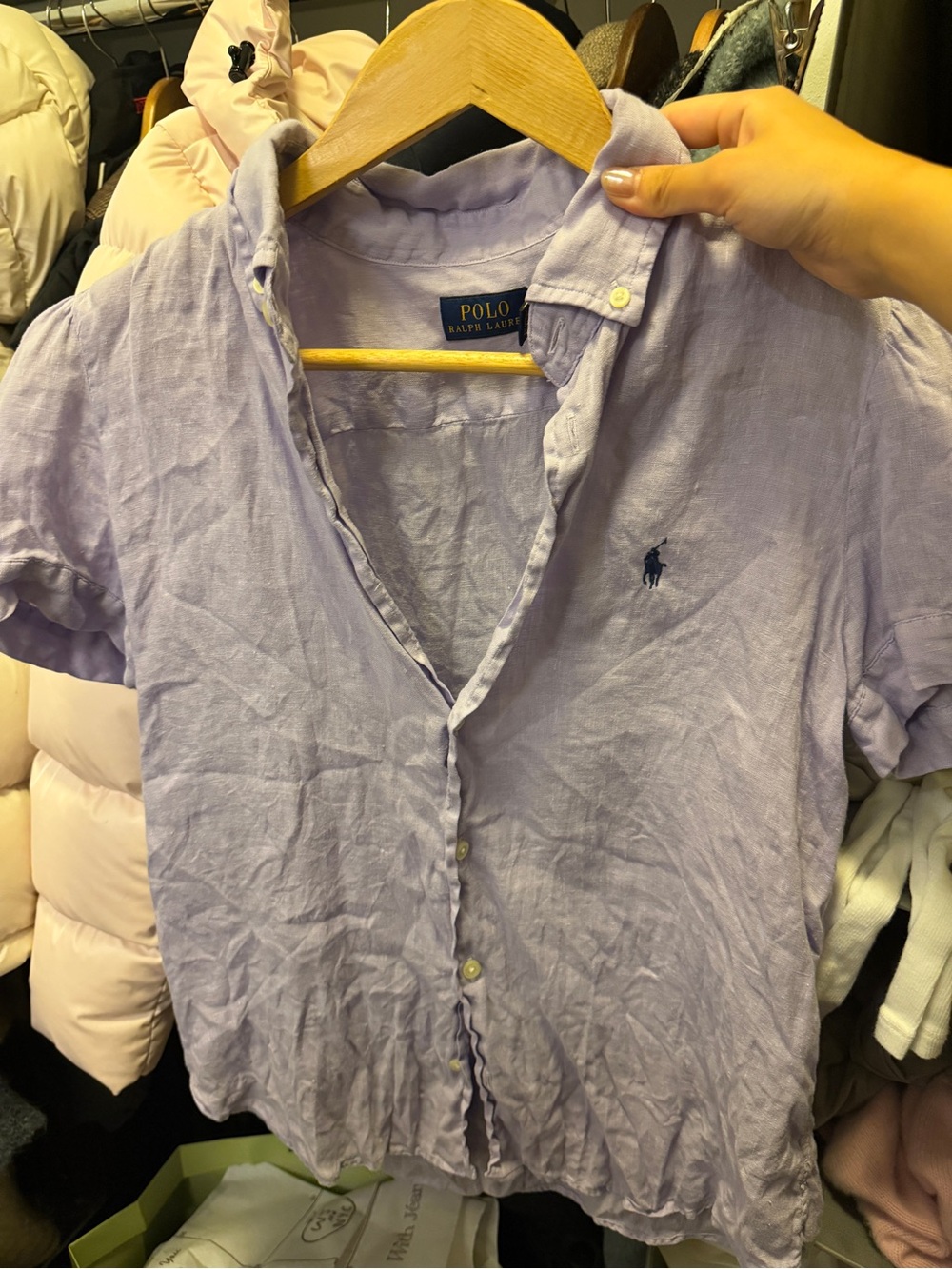 Ralph Lauren Lavender Short-Sleeve Button-Down Shirt with Navy Pony
